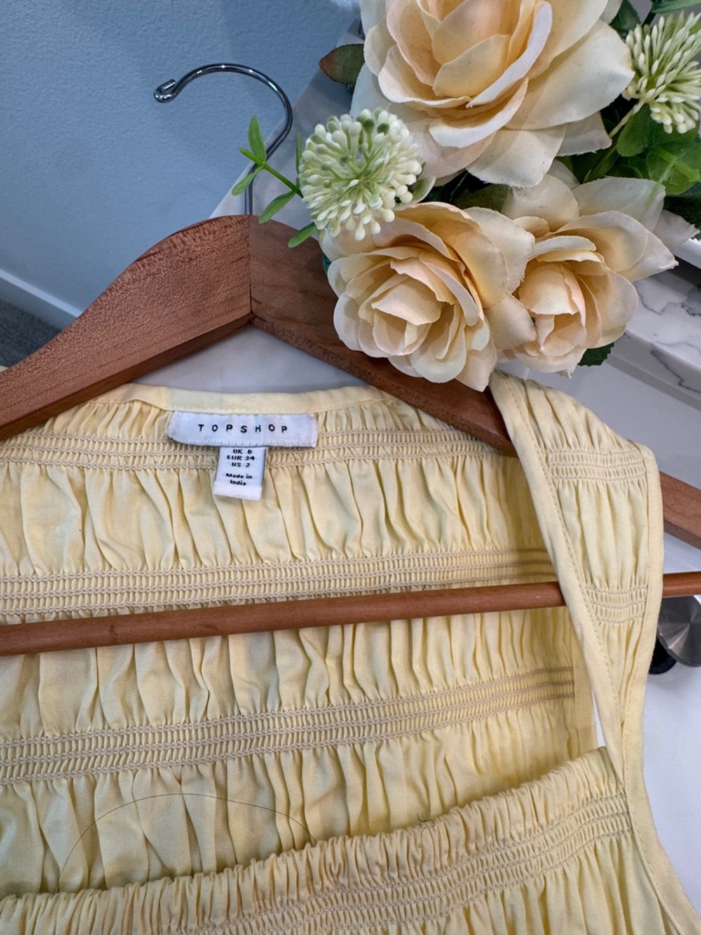 TOPSHOP SHIRRED BUST DROPPED WAIST MIDI POPLIN
DRESS IN BUTTERMILK US Sz 2 - Picture 10 of 12